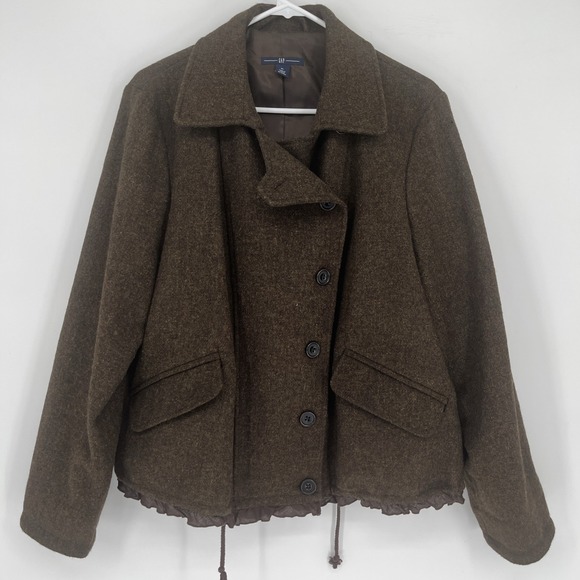 GAP Jackets & Blazers - Gap Women's 100% Wool Peacoat Jacket Brown Tweed Preppy Academia XL